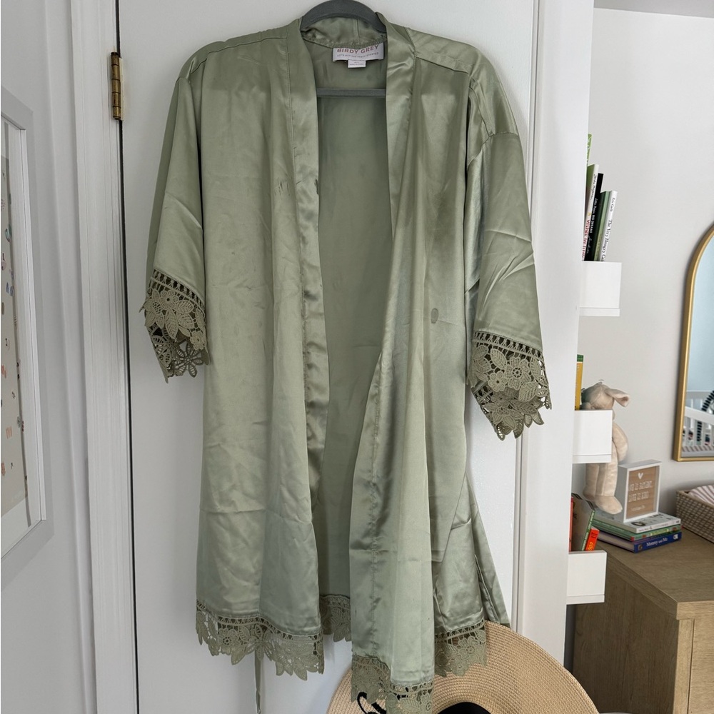 Birdy Grey Green Satin Claudine Lace Robe